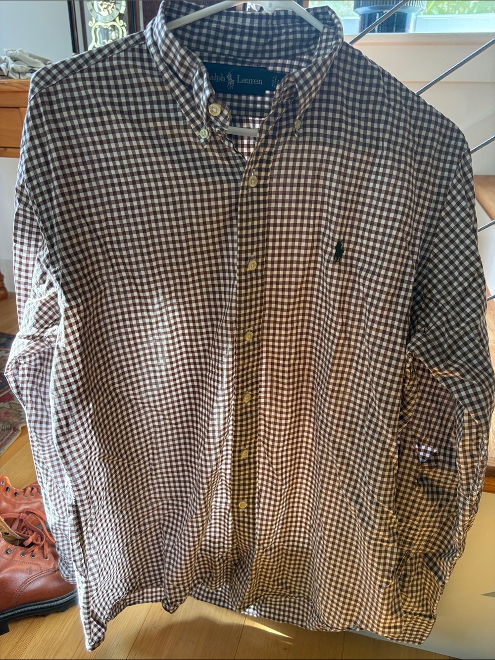 Ralph Lauren Brown & White Gingham Button‑Down Shirt Jacket